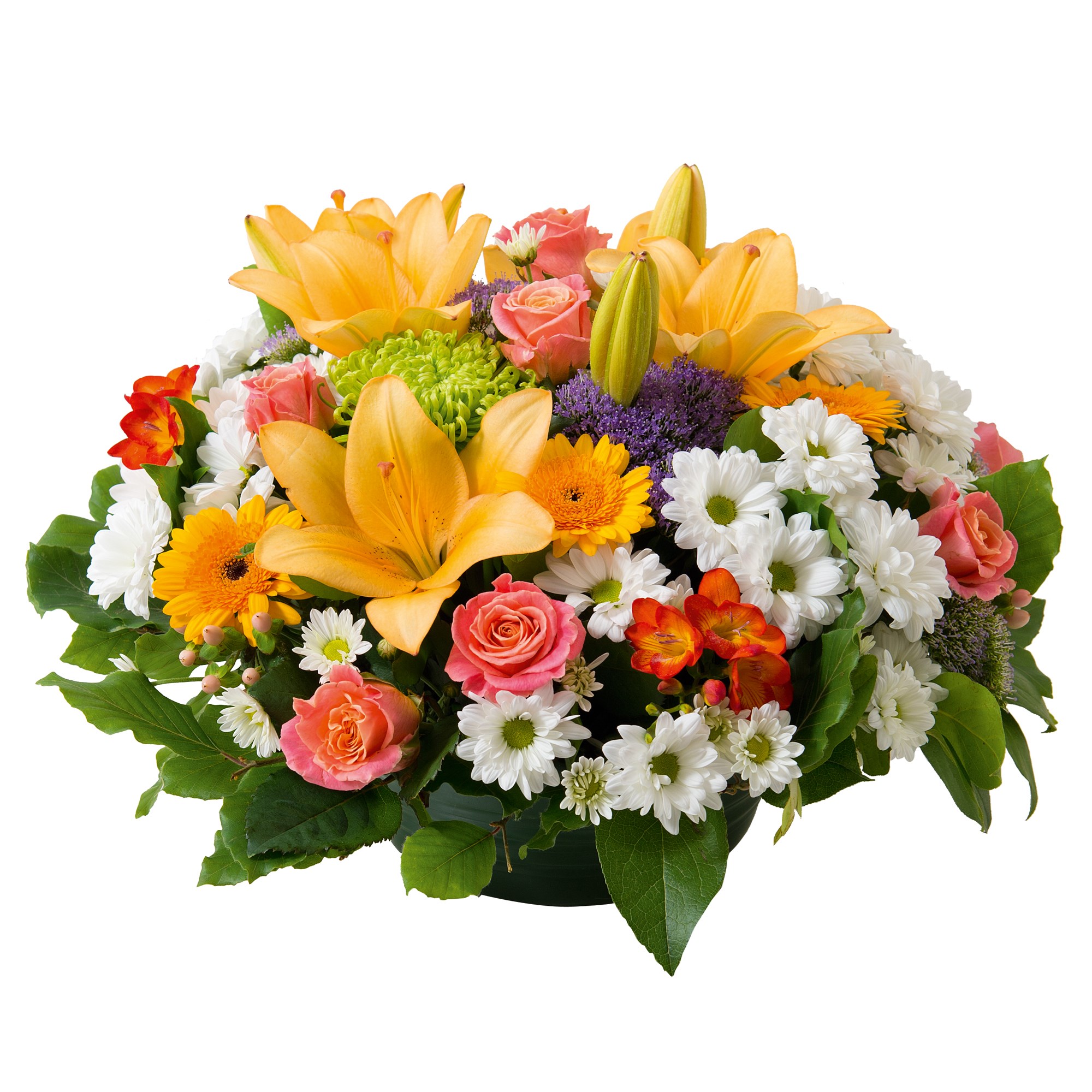 Multicoloured round funeral arrangement